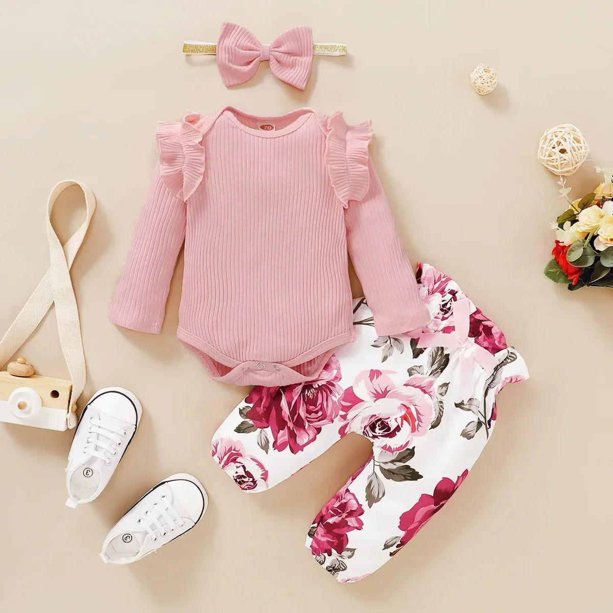 3Pcs Newborn Clothes Baby Girl Clothes Sets Infant Outfit Ruffles Romper Top Bow Leopard Pants New Born Toddler Clothing