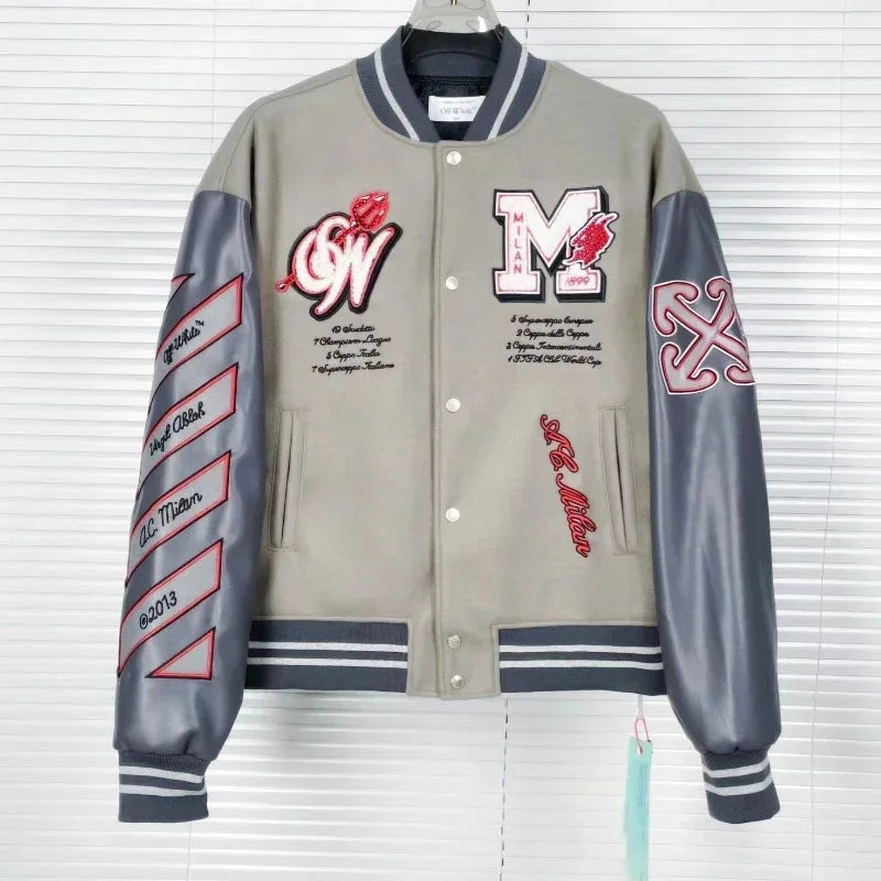 Heavy embroidery letters hot brick baseball uniforms for men and women American autumn and winter retro fashion trend ins tops
