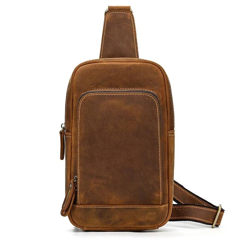 Casual Sport Bag Leather Chest Bags for Men iPad Mini Cow Leather One Shoulder Bags Male Anti Theft Chest Pack Sling Bag for Men