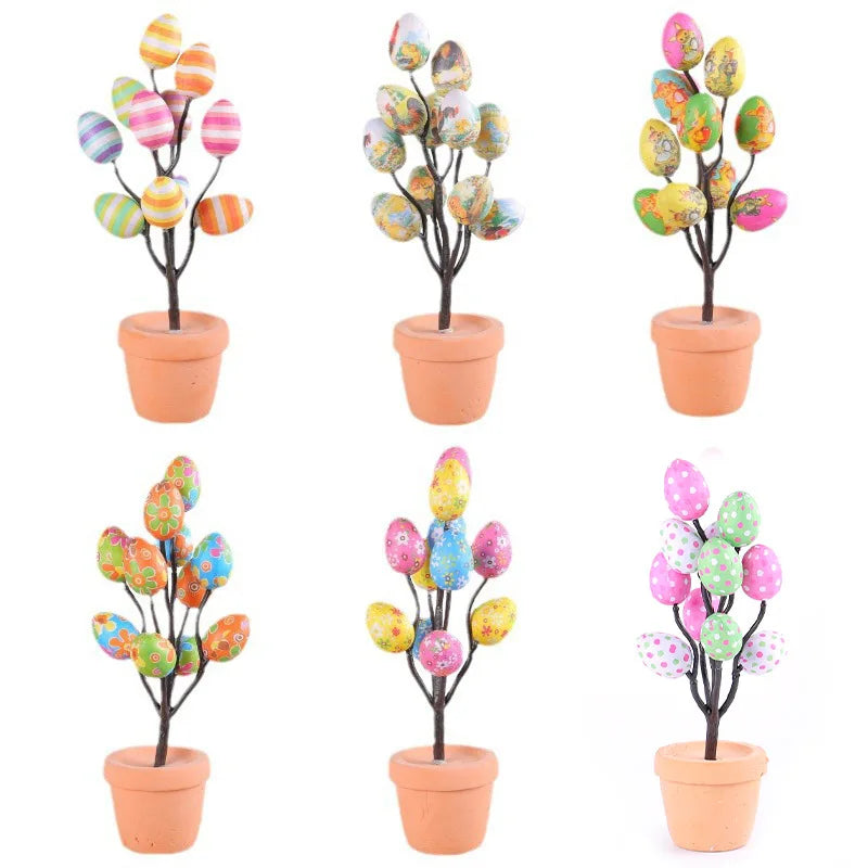 Easter Egg Potted Plant Artificial Tabletop Easter Egg Tree Decor for Easter Home Decor Centerpiece Flower Arrangement