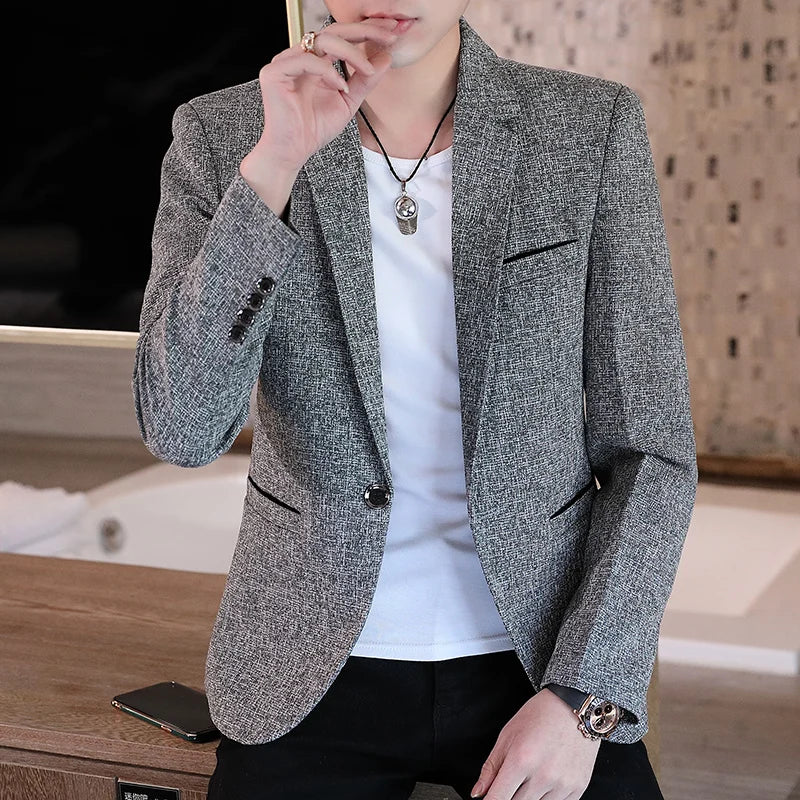 2023 Men Blaze Fashion Handsome All Fashion Handsome Korean Version Slim Boutique Business Leisure Four Seasons Polyester