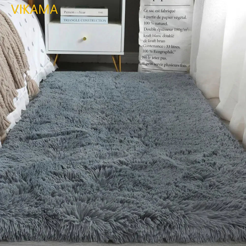 VIKAMA Simple Silk Wool Plush Carpet Bedroom Living Room Bed Blanket Solid Color High-Grade Soft Blanket Room Coffee Table Mat