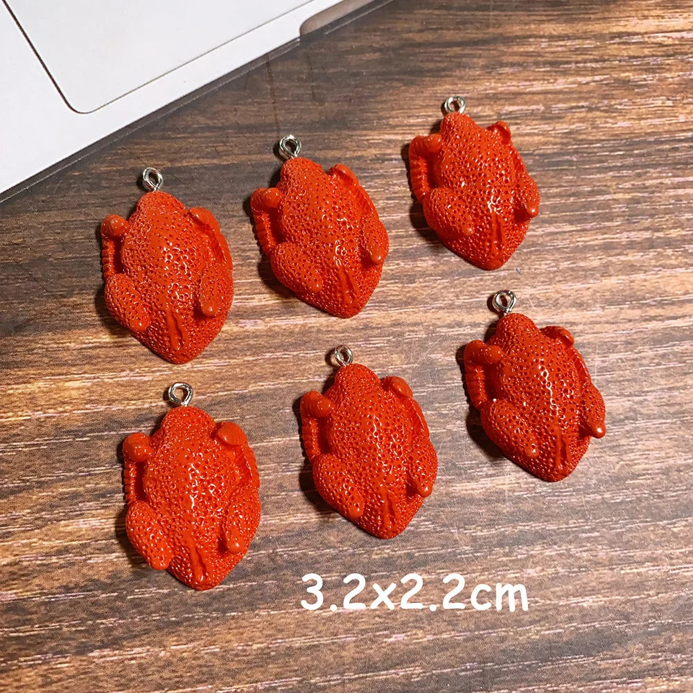 6pcs Simulation Roast Chicken Resin Earring Charms Hot Easter Food Pendant For Earring Keychain Diy Jewelry Make