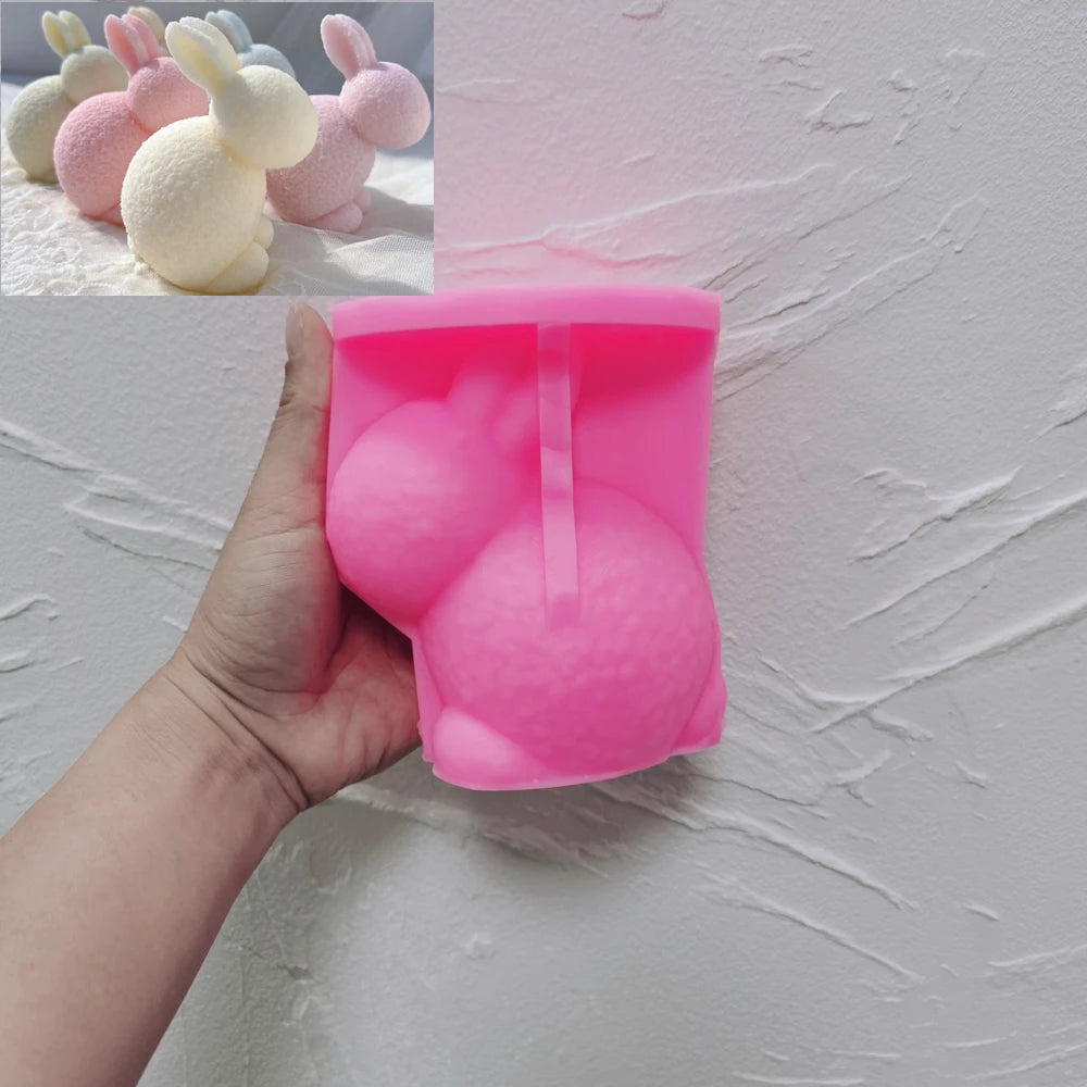 Two Designs Flocked Rabbit Silicone Candle Molds Bowknot Bunny Silicone Mold Animal Bunnies Wax Mould Easter Home Decor