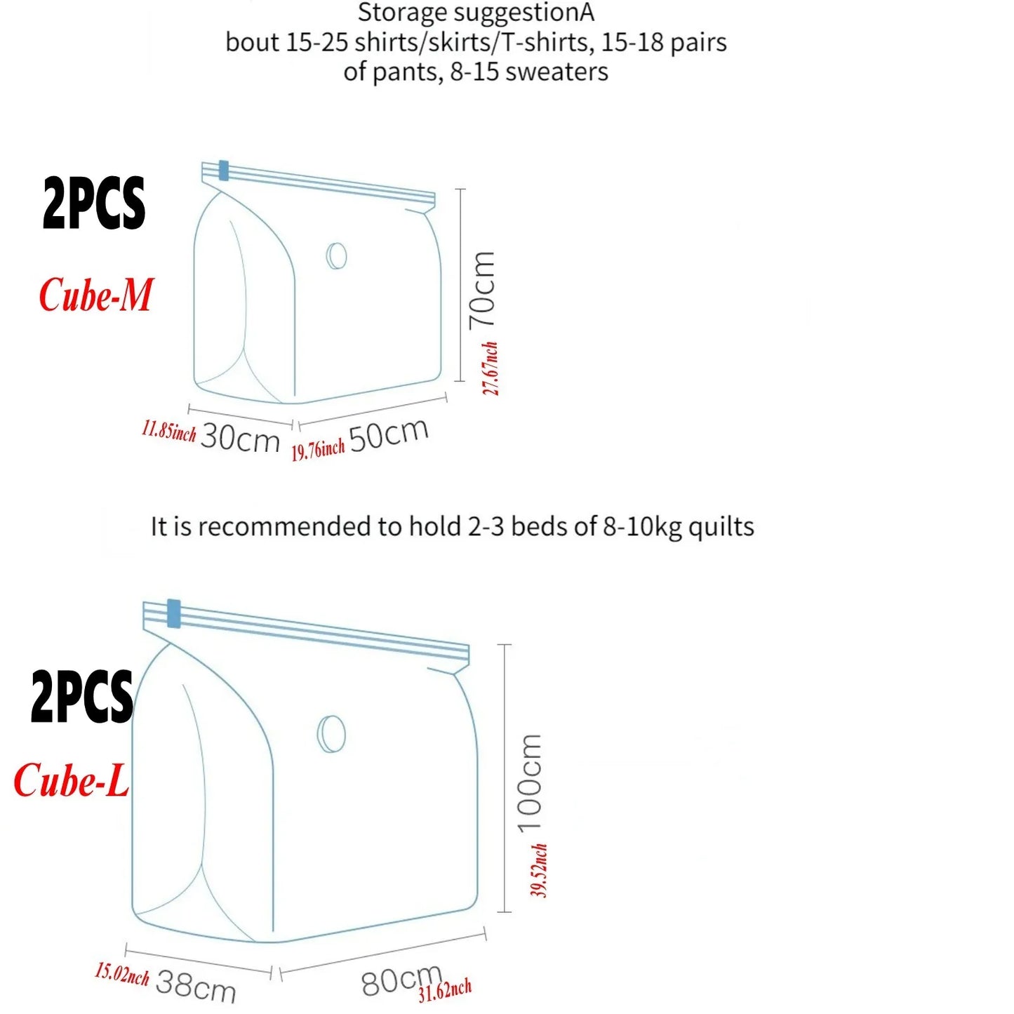 Cube Vacuum Storage Bags umbo Vacuum Seal Bags for Clothes, Bedding, Blanket, Comforter, Duvet, Pillow, Idea for Travel & Closet