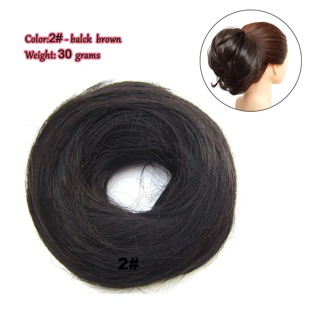 Synthetic Messy Bun Hair Piece Scrunchie Donut Tousled Flexible Hair Bun Straight Chignon Wig Accessory Updo Bun Hair