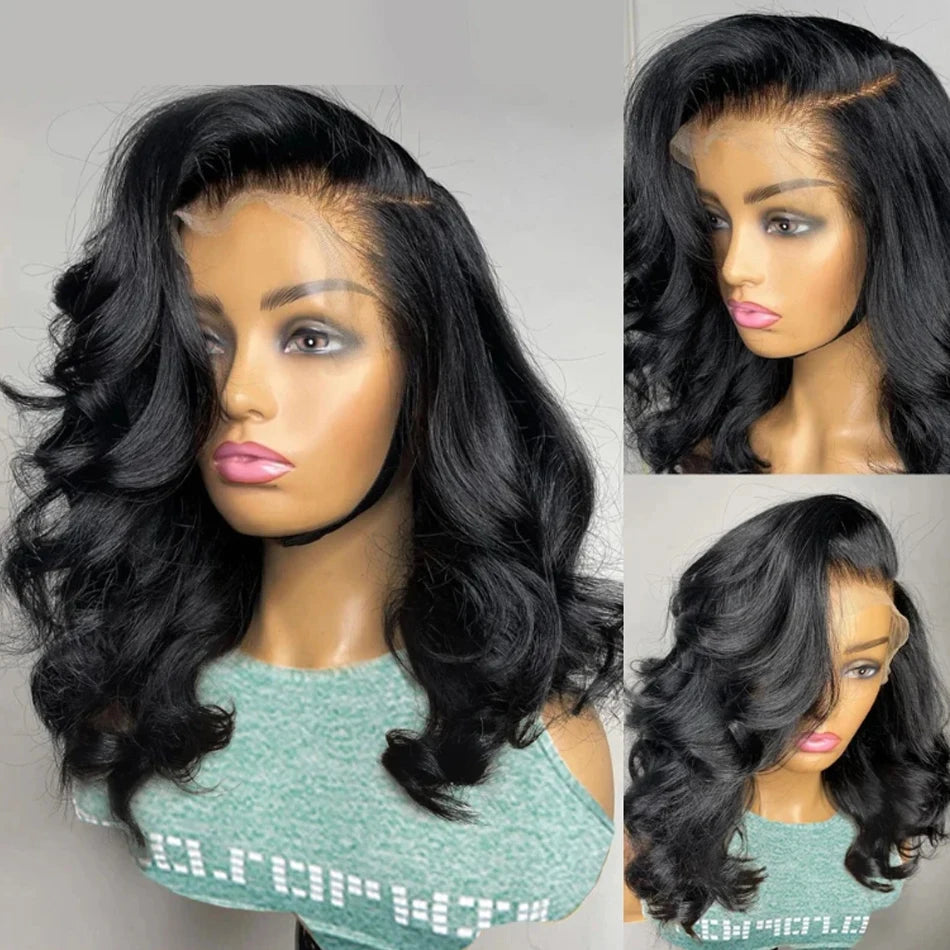 Glueless Body Wave Short Bob Wigs Loose Wave Lace Frontal 100% Human Hair Wigs Brazilian Wear To Go Natural PrePlucked Hairline