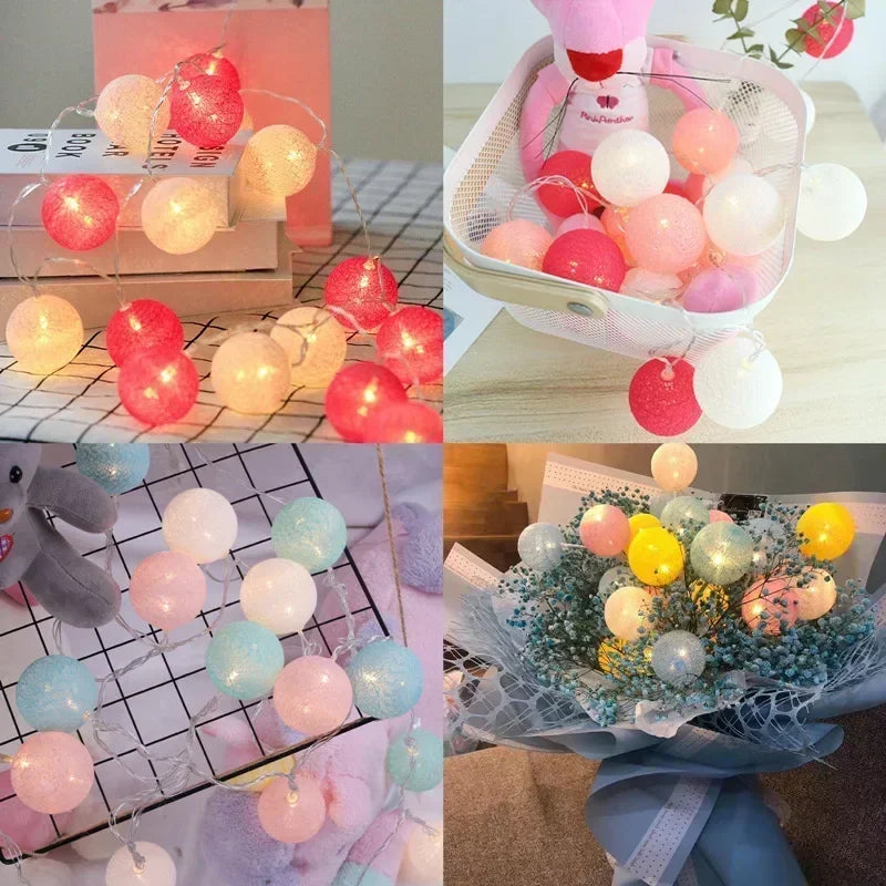 3M 20 LED Cotton Garland Balls Lights String Christmas Easter Outdoor Hanging Party Baby Kids Room Bed Fairy Lights Decorations