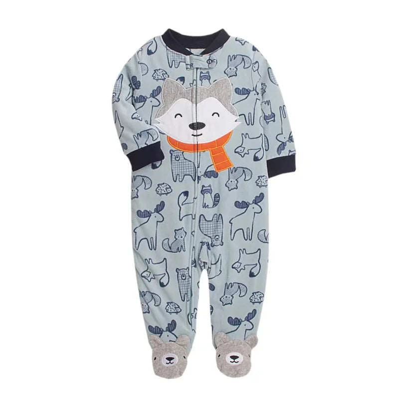Newborn Infant Baby Girl Rompers 2024 Winter Autumn Warm Micro Fleece Animal Sleepsuit Animal Overall Babe Jumpsuits 0-12 Months
