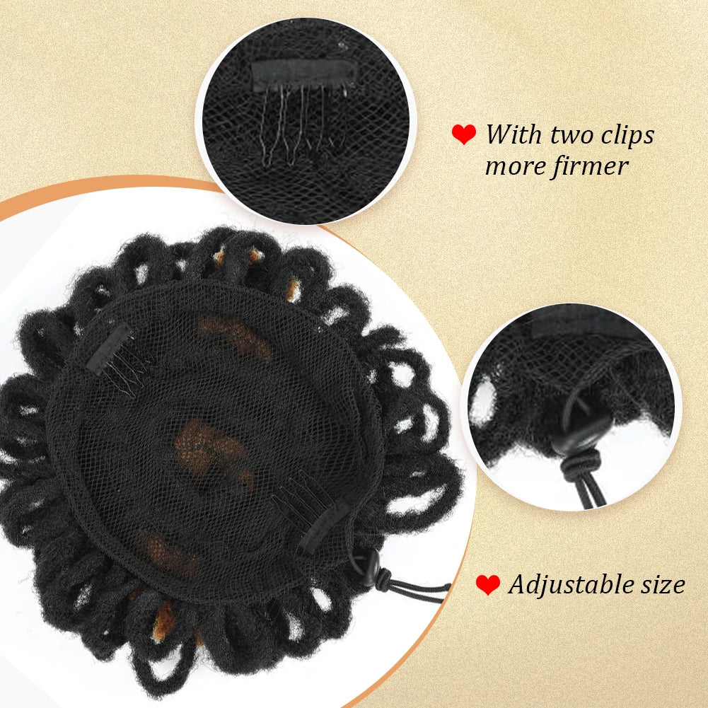 Dreadlocks Bun Afro Puff Drawstring Ponytail Hairpiece 8 Inch High Quality Synthetic Clip in Hair Extensions for Black Women