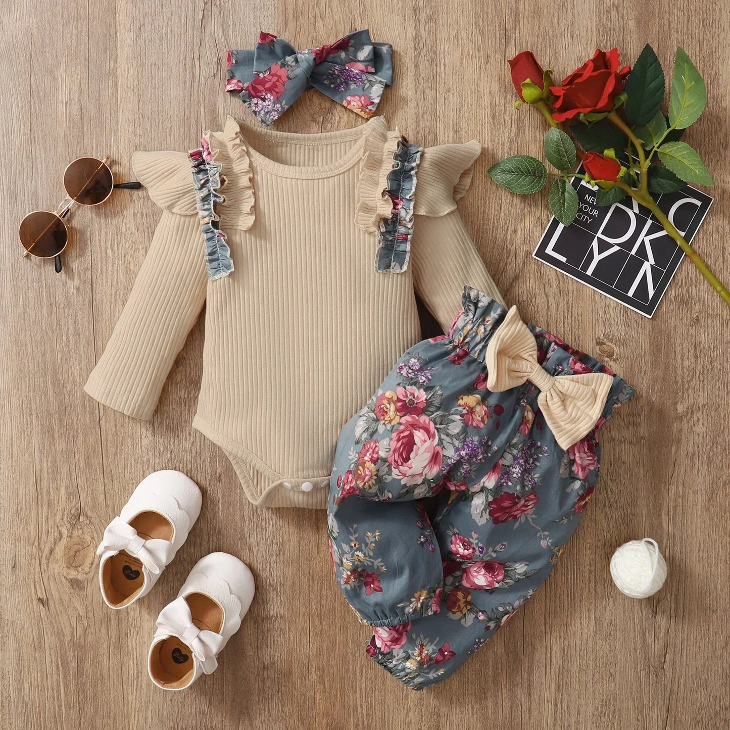 3Pcs Newborn Clothes Baby Girl Clothes Sets Infant Outfit Ruffles Romper Top Bow Leopard Pants New Born Toddler Clothing
