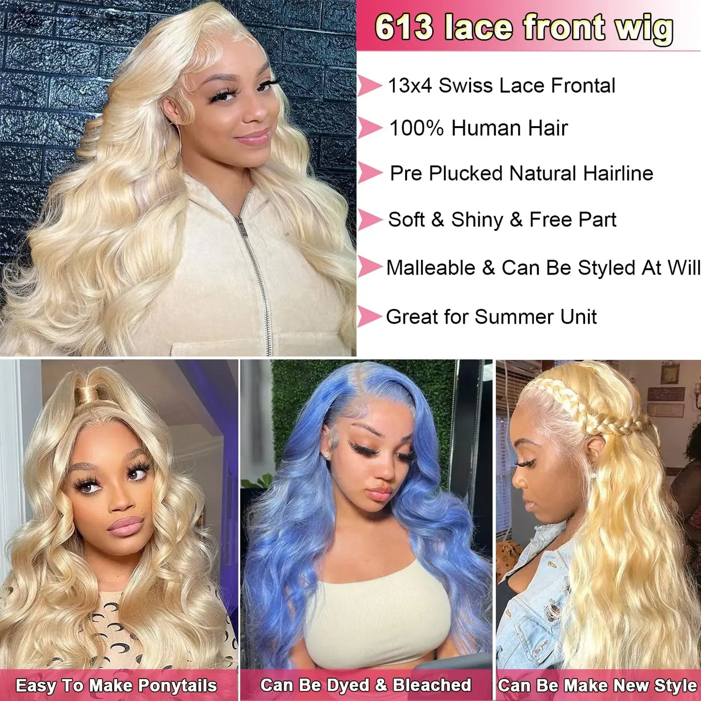 Blonde Body Wave Lace Front Wig 13x6 HD Transparent Lace 13x4 Human Hair Wig 613 Pre Plucked Full Frontal Wigs For Black Women