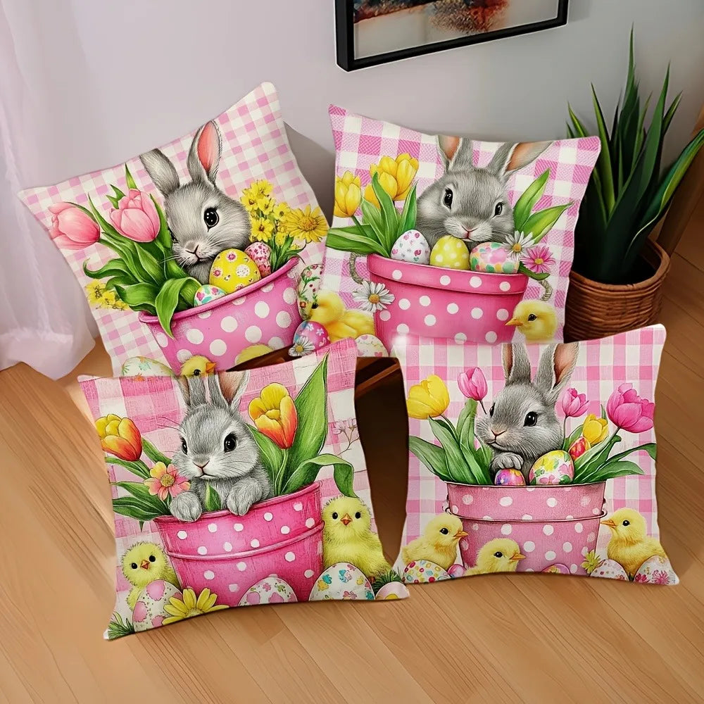 Easter Bunny Print Pillowcase Holiday Bedroom Living Room Decoration Polyester Cushion Cover Nordic Home Decor Pillowcase