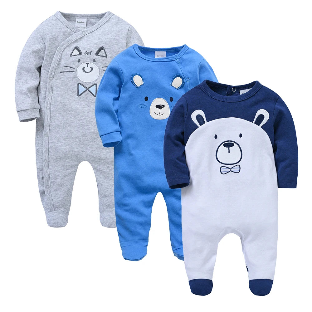 KAVKAS 1/3 Pcs Baby Boys Rompers Cartoon Print Overalls Cotton Infant Clothing Kids Jumpsuit Newborn Pajimas 0-3 Months