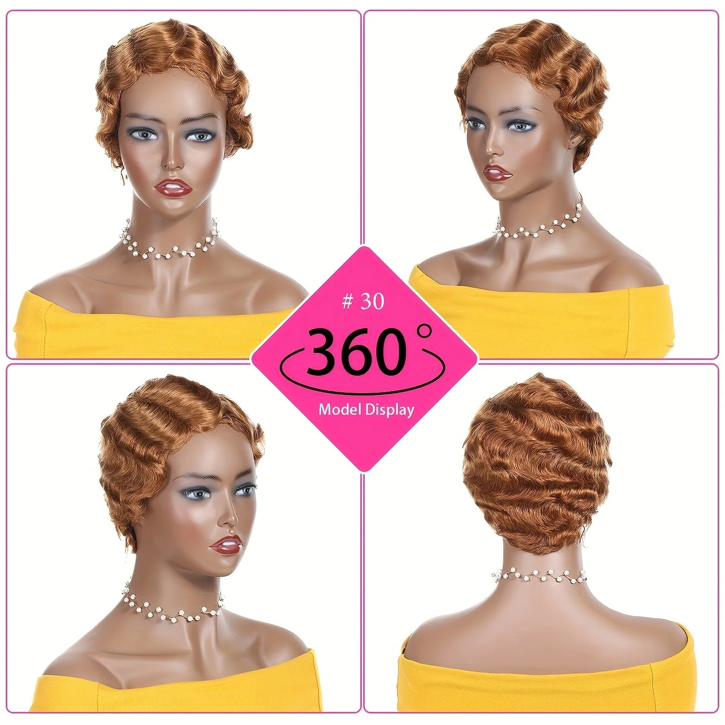 Blonde Burgundy Short Pixie Cut Wigs For Black Women Wig Brazilian Human Hair Wigs Finger Ocean Wave Wig Machine Made
