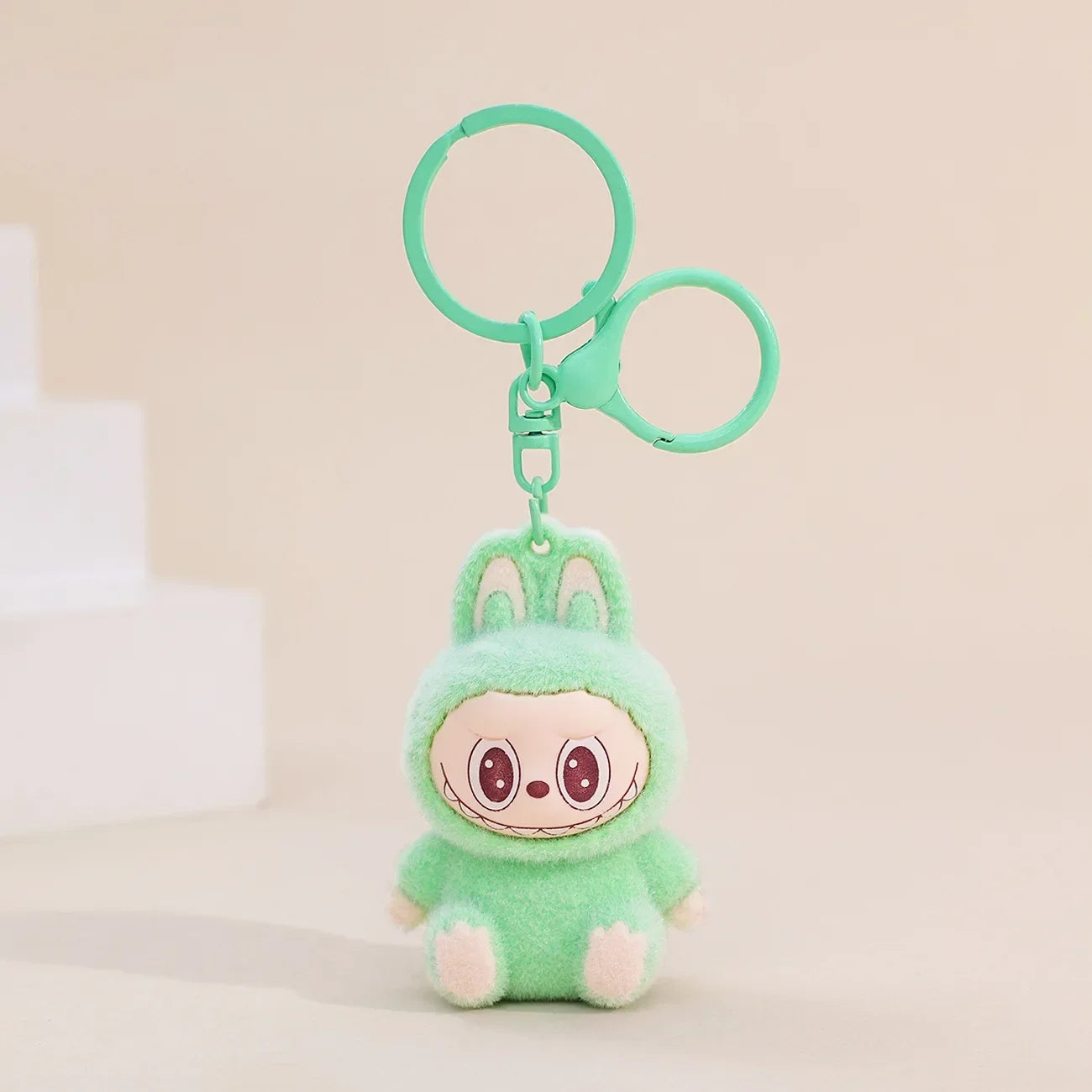 Sitting Labubu Doll Keychain External Implantation Fluff Pvc Phone Ornaments Bag Charms Car Keychain Christmas Gifts
