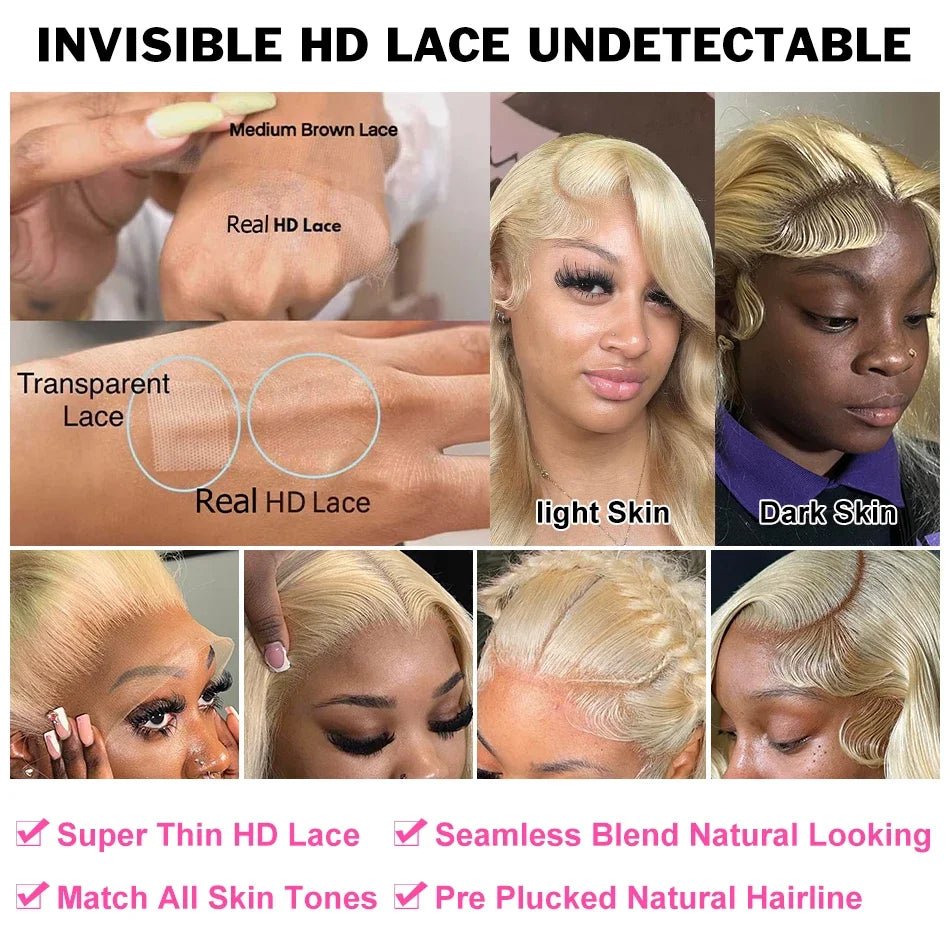 Blonde Body Wave Lace Front Wig 13x6 HD Transparent Lace 13x4 Human Hair Wig 613 Pre Plucked Full Frontal Wigs For Black Women