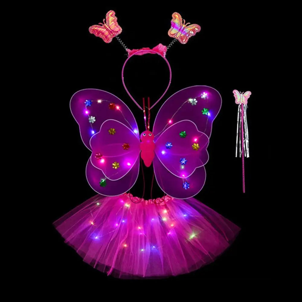 2-8Y Kids Butterflies Princess Costume Luminous Fairy Wing Birthday Party Halloween Stage Dress Up Easter Valentines Day Gift