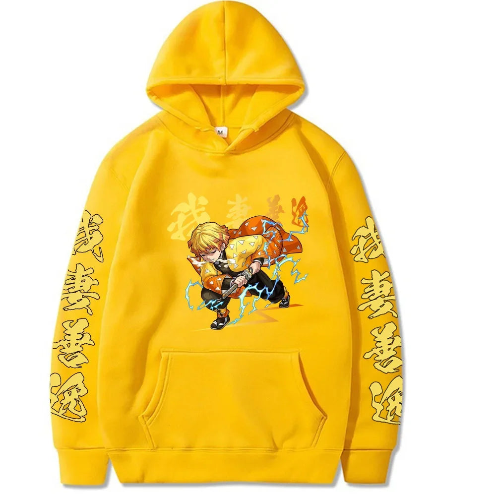 Japanese Anime Demon Slayer Men Women Hoodies Kamado Agatsuma Zenitsu Printed Hooded Y2k Plus Size Sweatshirt Unisex Streetwear