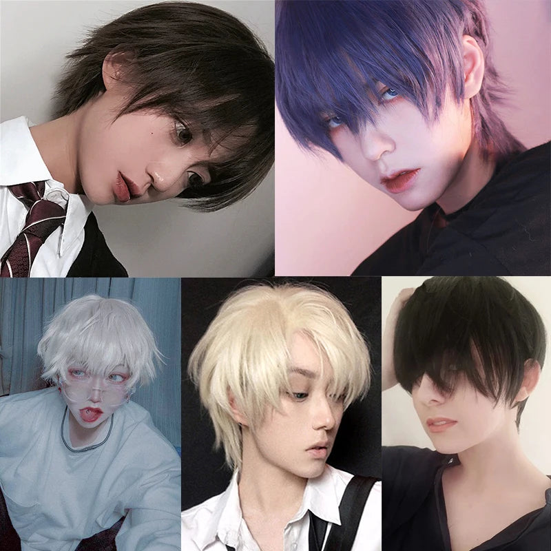 TALANG Men's Synthetic Wigs Short Straight Bangs For Male Boy Cosplay Anime Daily Party Wig Heat Resistant
