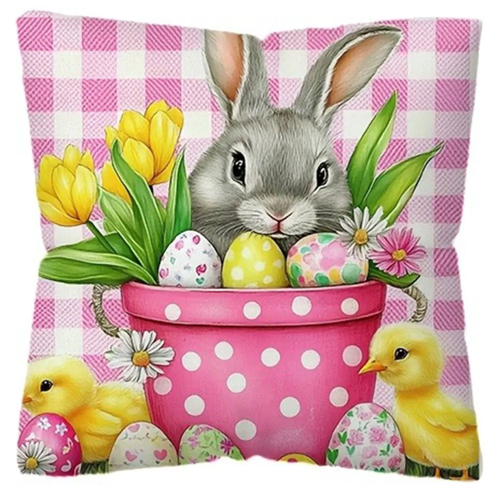 Easter Bunny Print Pillowcase Holiday Bedroom Living Room Decoration Polyester Cushion Cover Nordic Home Decor Pillowcase