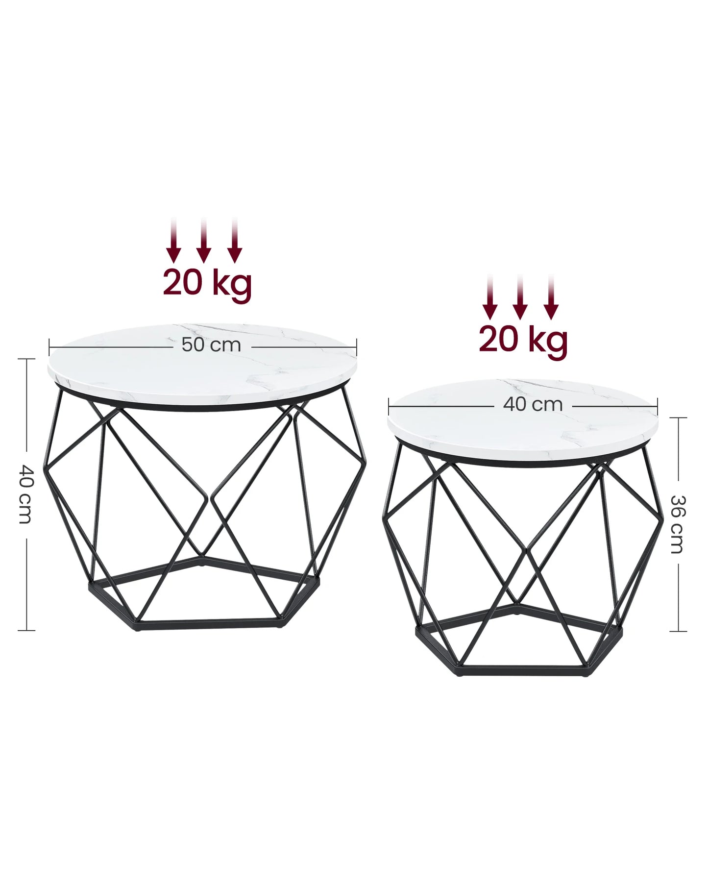 VASAGLE coffee table round set of 2 living room table side table modern removable table top for living room