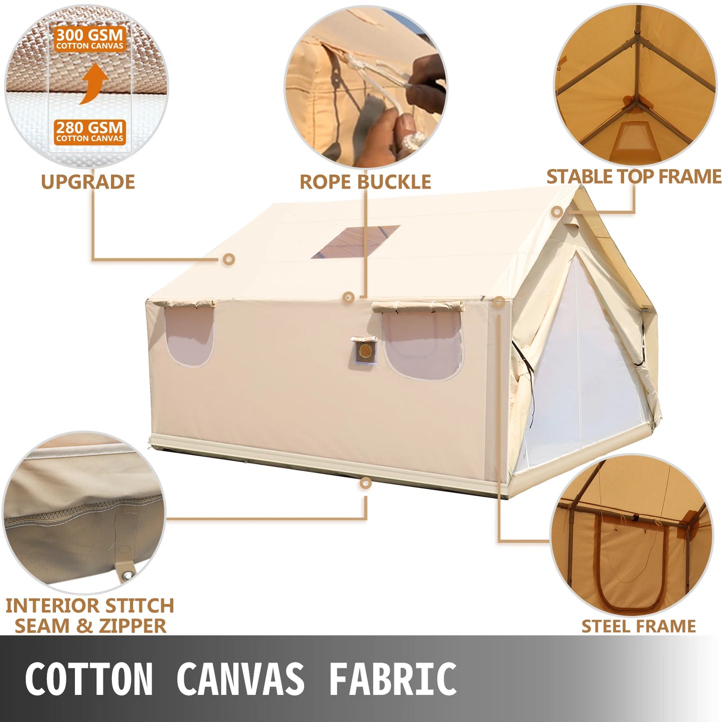 VEVOR Canvas Wall Tent with PVC Storm Flap Large Canvas Wall Tent Waterproof Camping Canvas Tents With Stove Camping Steel Pipe