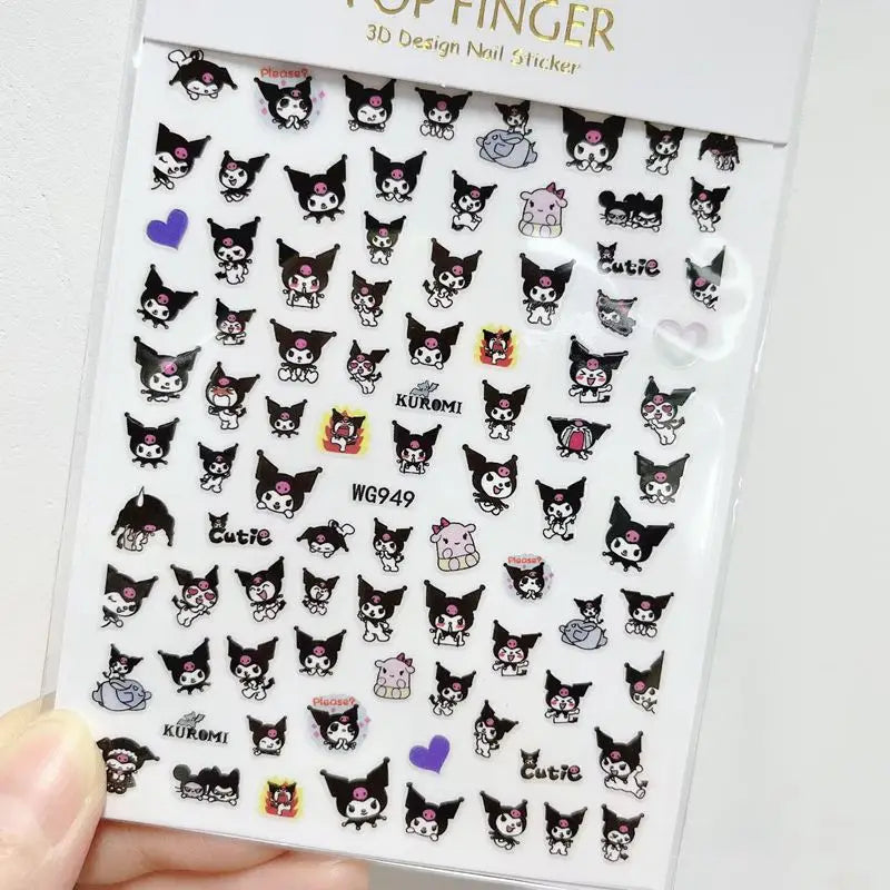 1PCS Cartoon Cute Melody Kuromi 3D Nail Stickers Press on Nails Sanrio Nail Art Decoration New Anime Nail Art Decals Stickers