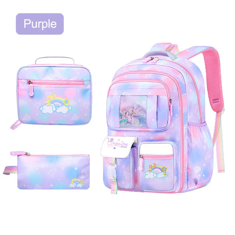 3Pcs Kid's Backpacks Girls School Backpack with Lunch Pencil Bag Cute Travel School Bookbag Christmas Kids Gift
