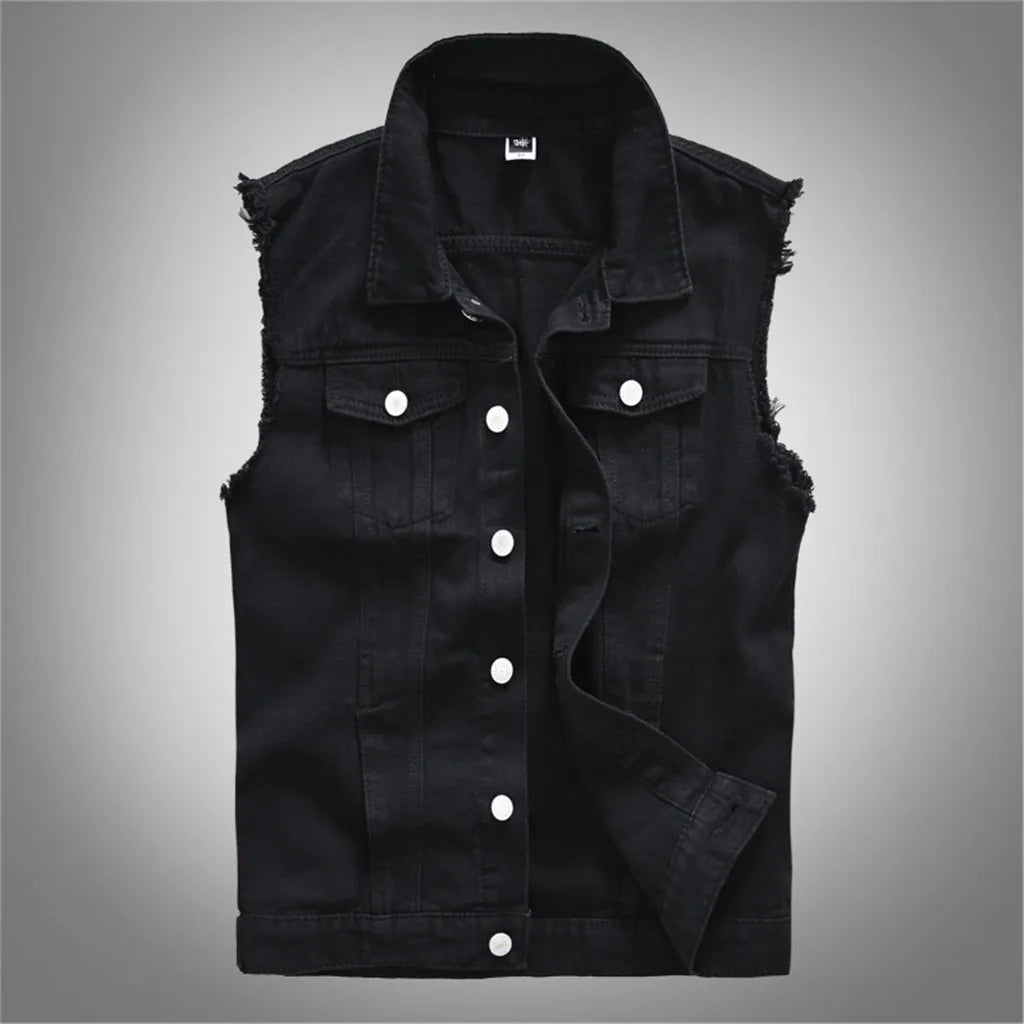 Men's New Fashion Sleeveless Denim Vest Autumn Casual Solid Color Cowboy Jacket Slim Fit Single-breasted Jeans Streetwear