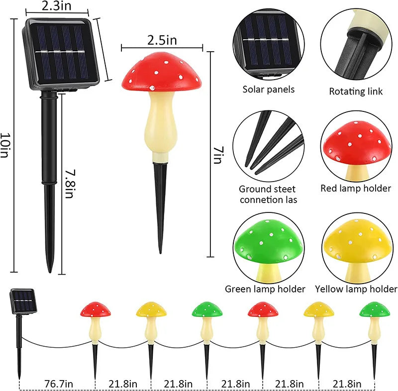 6 heads Solar Mushroom Light Garden Outdoor Waterproof Sunlight Lamps Garden Pathway Easter Halloween Xmas Christmas Decoration