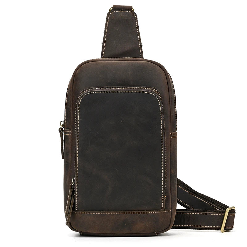 Casual Sport Bag Leather Chest Bags for Men iPad Mini Cow Leather One Shoulder Bags Male Anti Theft Chest Pack Sling Bag for Men