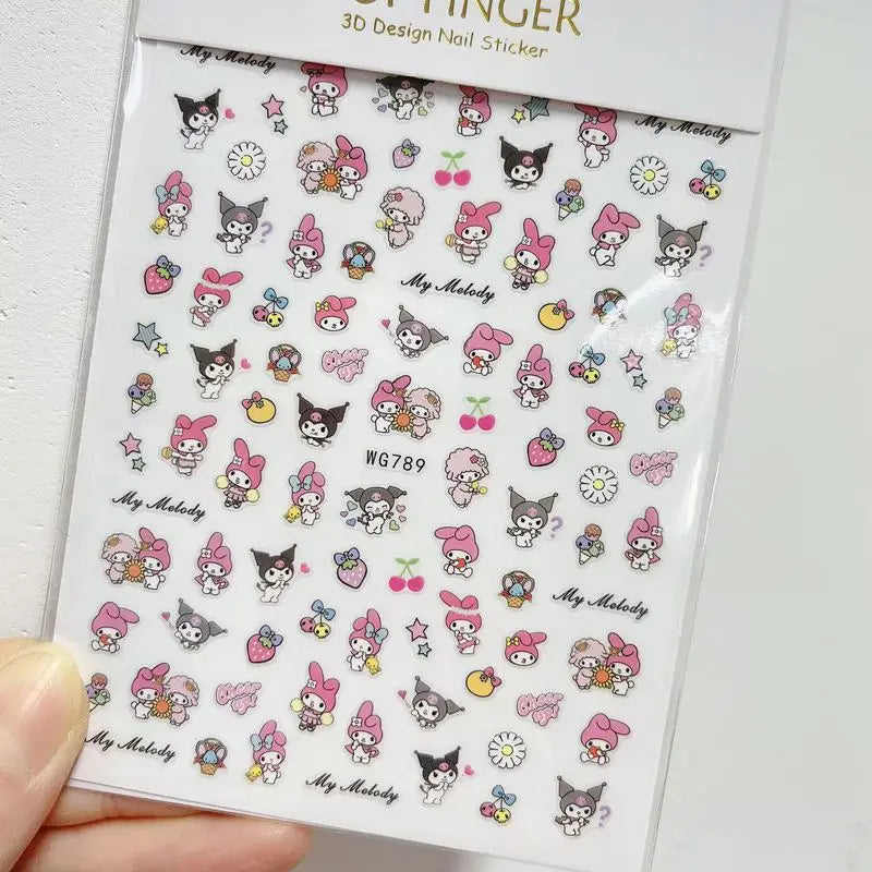 1PCS Cartoon Cute Melody Kuromi 3D Nail Stickers Press on Nails Sanrio Nail Art Decoration New Anime Nail Art Decals Stickers