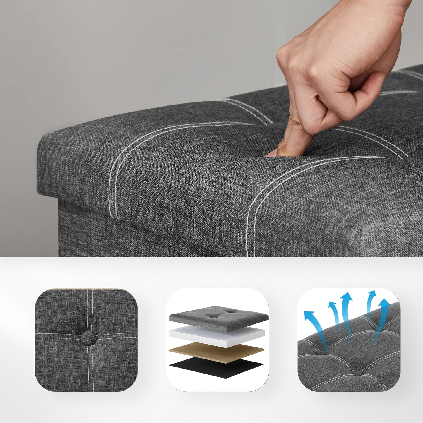 SONGMICS Ottoman Storage Bench, 21 Gal. Folding Chest with Breathable Linen-Look Fabric, Holds 660 lb, for Entryway, Living Room