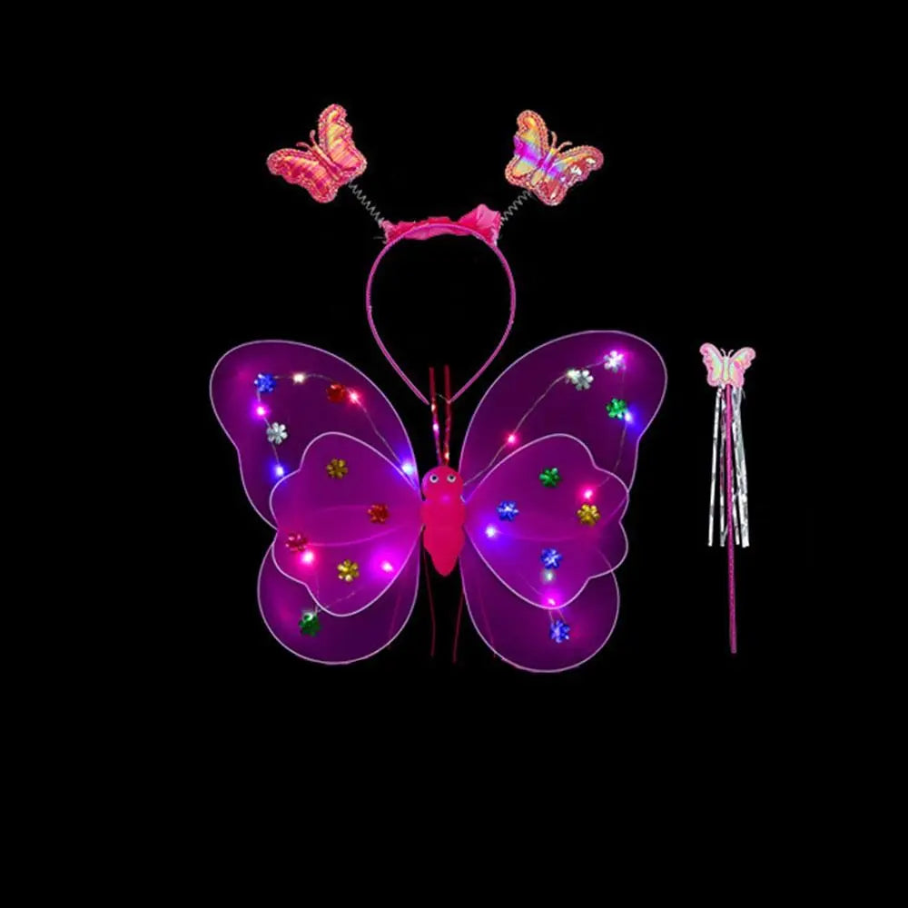 2-8Y Kids Butterflies Princess Costume Luminous Fairy Wing Birthday Party Halloween Stage Dress Up Easter Valentines Day Gift
