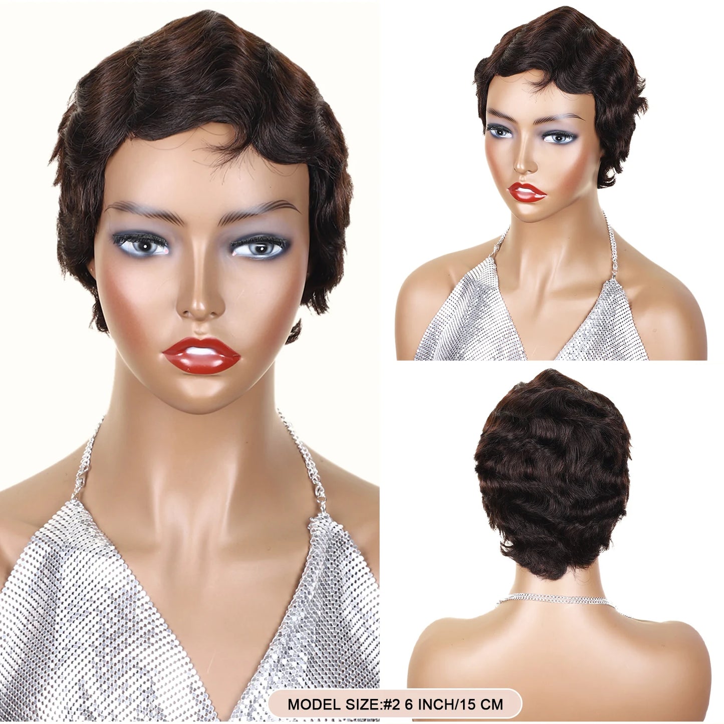 Blonde Burgundy Short Pixie Cut Wigs For Black Women Wig Brazilian Human Hair Wigs Finger Ocean Wave Wig Machine Made