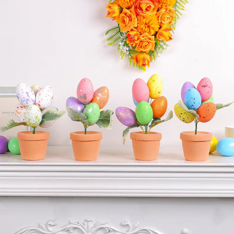 Easter Egg Potted Plant Artificial Tabletop Easter Egg Tree Decor for Easter Home Decor Centerpiece Flower Arrangement