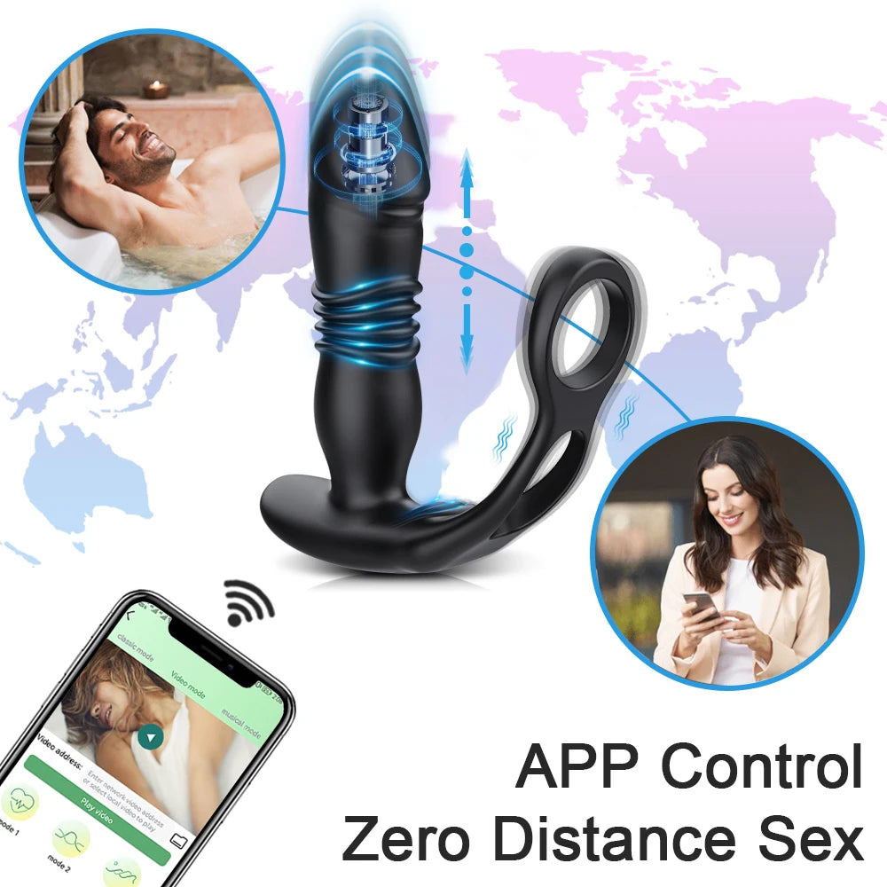 APP Control Telescopic Butt Plug Anal Vibrator Sex Toys for Men Ass Anal Dildo Prostate Massager Men Bluetooth Buttplug 9 Modes