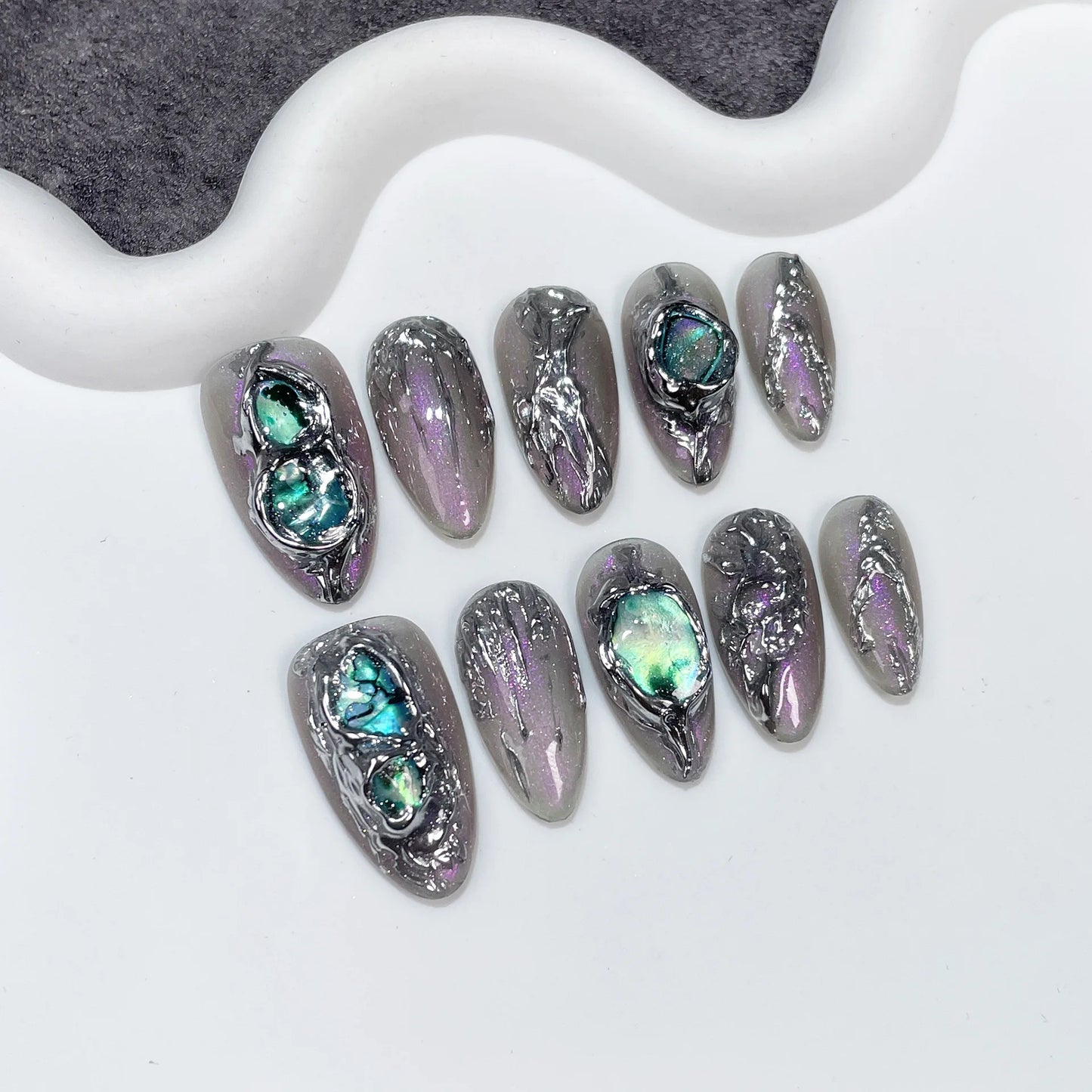 10Pcs French Almond Handmade Press on Nails Bowknot Fake Nails Wearable Stick-on Nails False Nail Накладные Ногти Faux Ongles