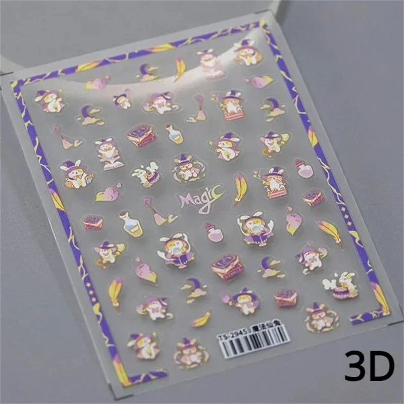 Noble Rococo Bunny Girl Pearl Butterfly Easter Egg Rabbit Soft Relief Self Adhesive 5D Nail Art Decoration Sticker 3D Nail Decal