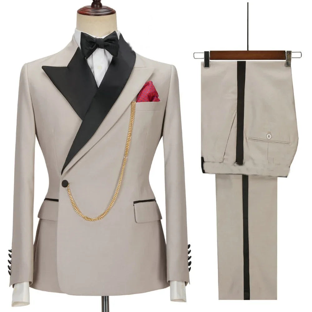 New Yellow Men Suits Latest Design Lapel One Button Casual Slim Male Suit Business Wedding Groom Elegant 2 Piece Blazer Pants