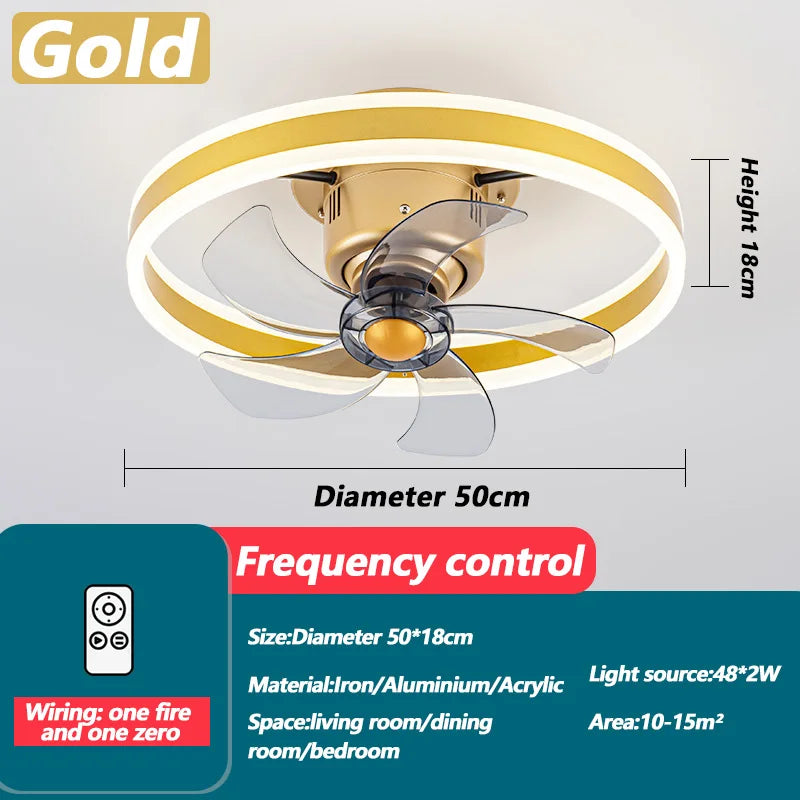 Inverter DC Motor Ceiling Fan Lamp with Remote Control Infinitely Dimmable 6-Speed Adjustment 360°Rotation Detachable LED Lights