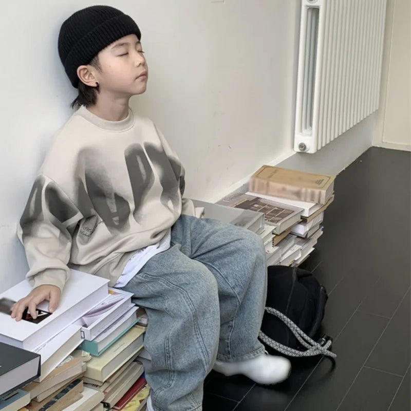 Kids Sweatshirt Boy Warm Hoodless Hoodies Letter Printed Fashion Autumn Children's Clothing Teenagers Casual Spring Tops