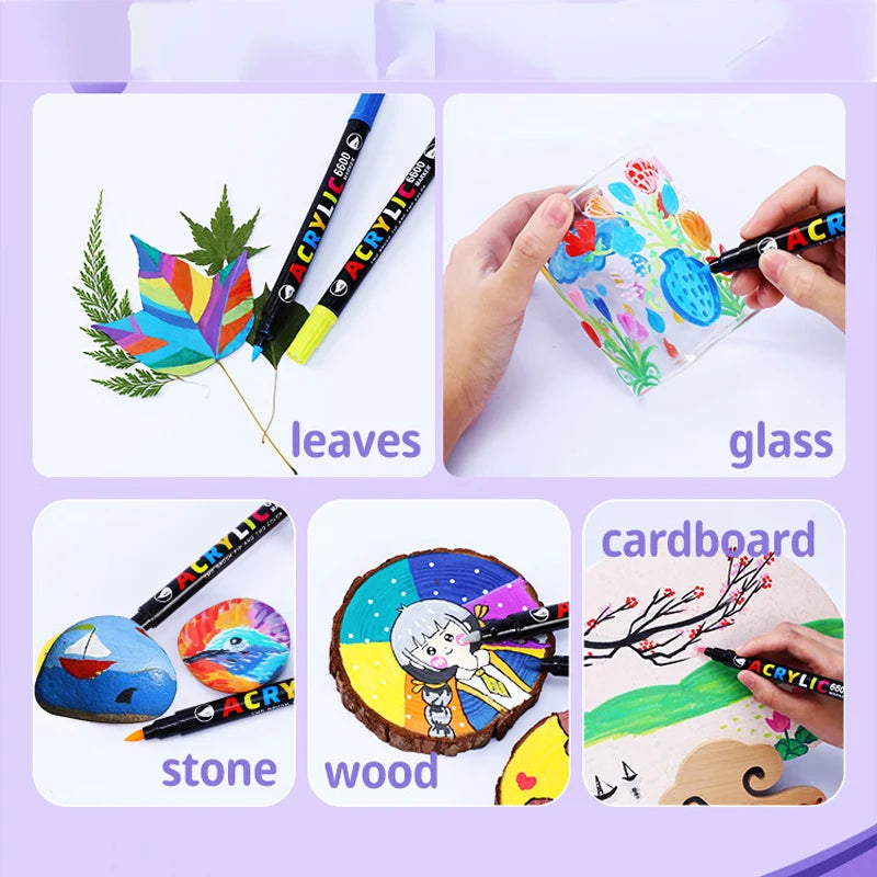 84 Colors Acrylic Paint Markers Pens Two Tone Double Nib Soft Brush Set for Rock Painting,Calligraphy,Brush Lettering,Easter Egg