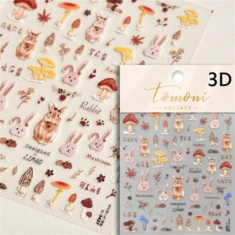 Noble Rococo Bunny Girl Pearl Butterfly Easter Egg Rabbit Soft Relief Self Adhesive 5D Nail Art Decoration Sticker 3D Nail Decal