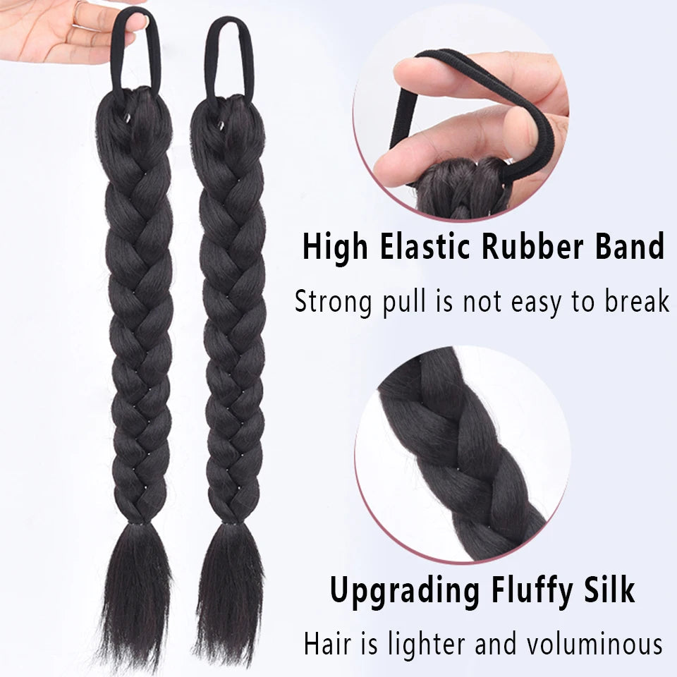 LUPU Synthetic Braided Ponytails Hair Extensions For Women With Elastic Hair Band Hairpieces Natural Black Brown Fake Hair