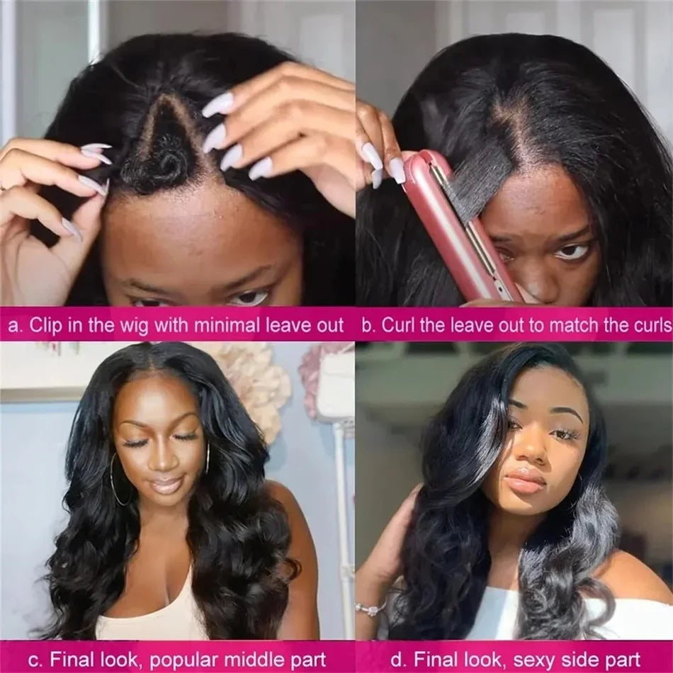 Body Wave V Part Wig Human Hair Machine Made Remy Brazilian Human Hair Wigs 100% Loose Wavy V Part Human Hair Wigs Women On Sale