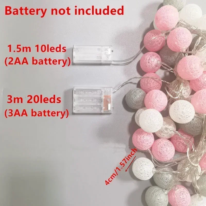 3M 20 LED Cotton Garland Balls Lights String Christmas Easter Outdoor Hanging Party Baby Kids Room Bed Fairy Lights Decorations