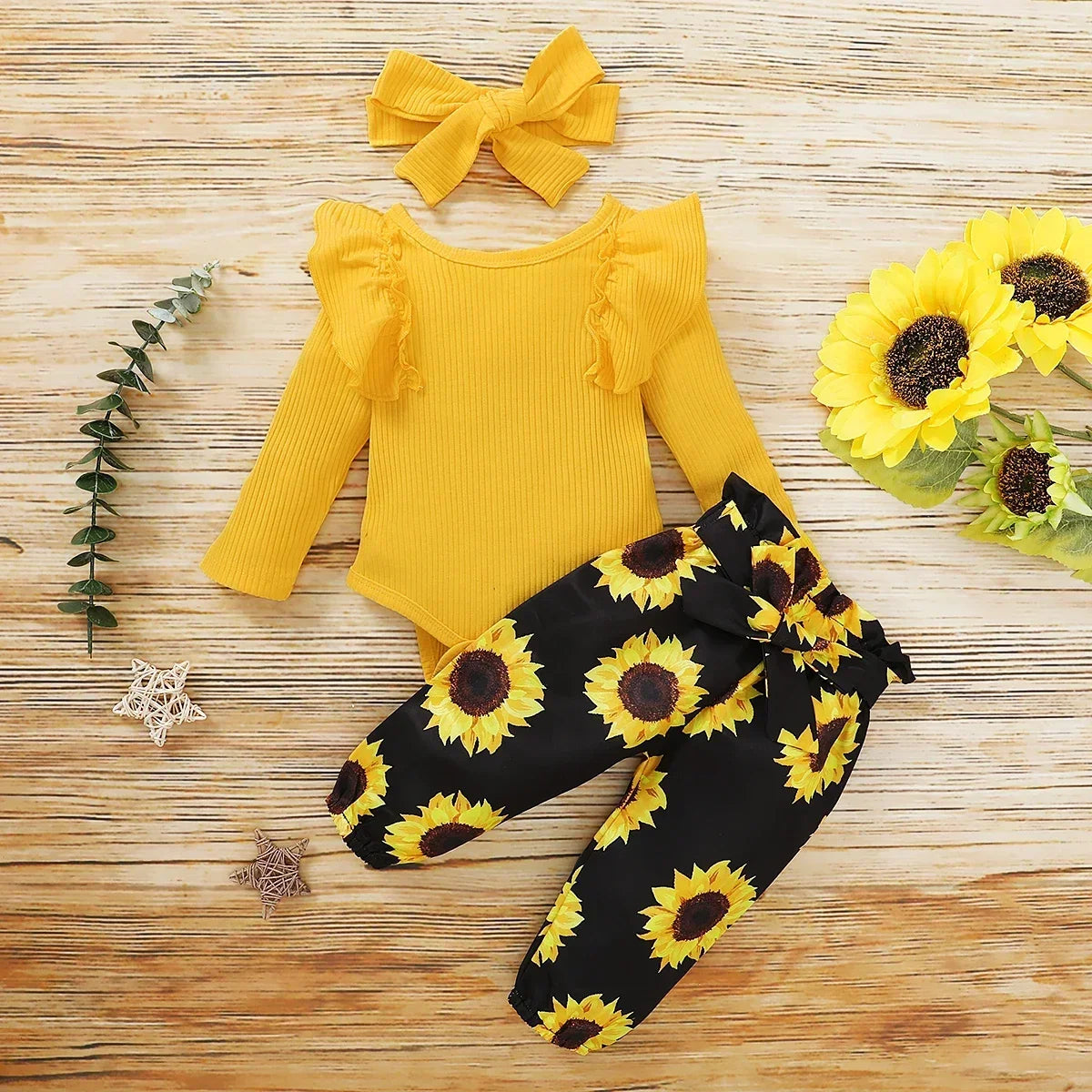 3Pcs Newborn Clothes Baby Girl Clothes Sets Infant Outfit Ruffles Romper Top Bow Leopard Pants New Born Toddler Clothing