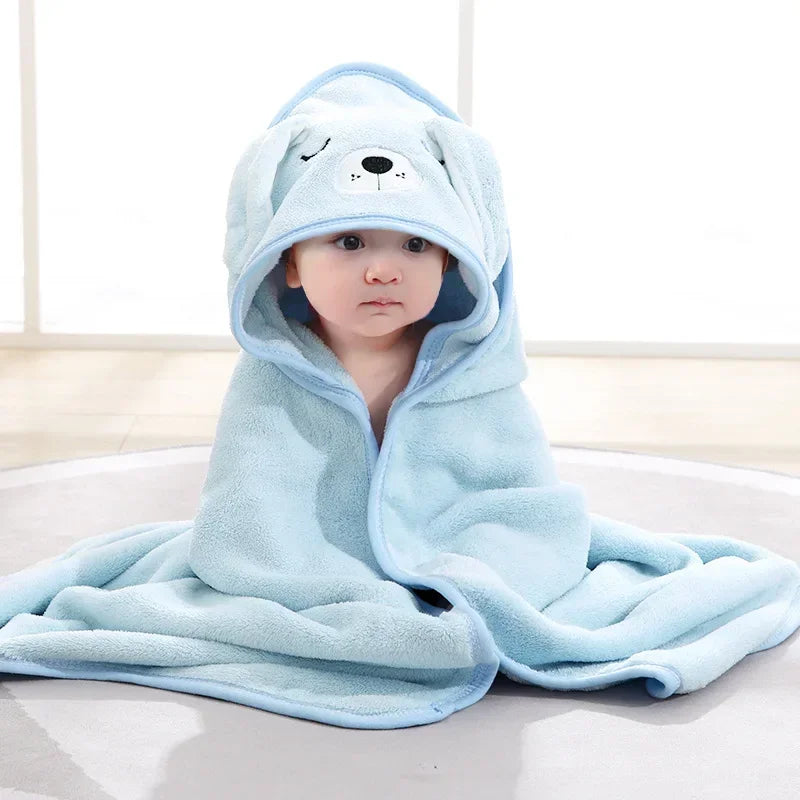 Baby Bathrobe Infant Bath Towel Boy Girl Blankets Swaddle with Hood Cartoon Coral Fleece Towel Blanket Newborn Kids Bedding